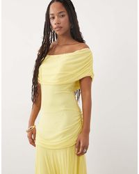 ASOS - Mesh Off Shoulder Cinched Dropped Waist Maxi Dress With High Godet Detail - Lyst