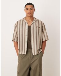 ASOS - Camisa A Rayas Marrones De Corte Cuadrado Extragrande Con Cuello De Solapas Y Bordado En El Pecho De - Lyst