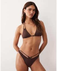 ASOS - Ruthie Textured Double Strap High Leg Bikini Bottom With Resin Bead Trim - Lyst