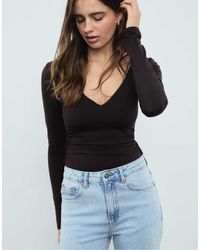 Stradivarius - Aangerimpelde Body Van Polyamide Met V-Hals - Lyst