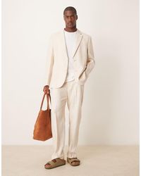 ASOS - Pantalones De Traje De Corte Recto De Sarga De Mezcla De Lino Y Algodón De -Neutro - Lyst