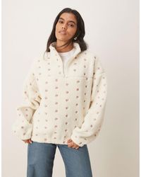 ASOS - Borg Zip Through Fleece With Embroidered Flower Detail - Lyst