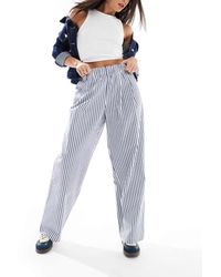ASOS - Pantalones Color Crudo A Rayas De Pernera Ancha Con Diseño Sin Cierres Fruncido De - Lyst