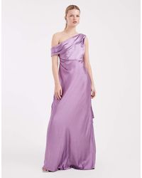 Six Stories - Bridesmaid One Shoulder Drape Detail Satin Maxi Dress - Lyst