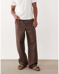 ASOS - baggy Fit Linen Blend Pants - Lyst