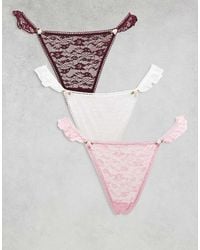 ASOS - 3 Pack Lace Tanga Lingerie Thong With Lace Frill Side And Rosebud Trim - Lyst