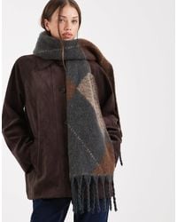 Vero Moda - Écharpe douce à carreaux en maille bouclée - crème, fossile et anthracite - Lyst