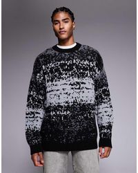 ASOS - Ruimvallende Gebreide Trui Met Ronde Hals En Abstract Patroon - Lyst