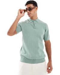 Threadbare - Polo à manches courtes en maille crochetée riche en coton - sauge - Lyst
