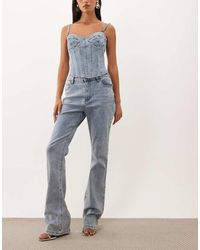 Oh Polly - Denim Low Rise Flare Jeans Co-Ord - Lyst