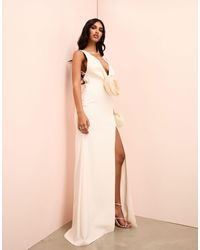 ASOS - Plunge Corsage Maxi Dress With Split And Open Back - Lyst