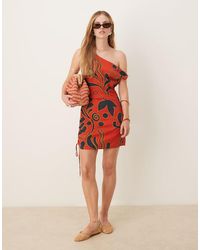 ASOS - Off Shoulder Ruched Side Mini Dress - Lyst