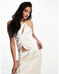 4th & Reckless - Satin Cut Out Detail One Shoulder Ruched Top - Lyst