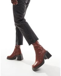 Asos Design Wide Fit - Rome - bottes à bout carré avec semelle plateforme et talon mi-haut - fauve - Lyst
