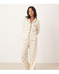 ASOS - Asos Design Petite Super Soft Long Sleeve Shirt & Pants Pajama Set With Contrast Piping - Lyst