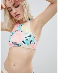 O'neill Sportswear – Kurzes Bikinioberteil mit Blumenmuster - Blau