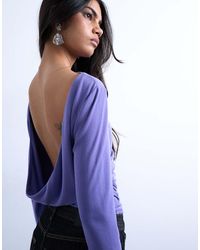 TOPSHOP - Top Morado De Manga Larga Con Espalda Desbocada De Cupro De - Lyst