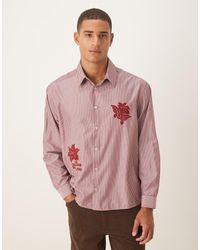 ASOS - Camisa A Rayas Extragrande Con Detalle Floral Bordado De Popelina De -Rojo - Lyst