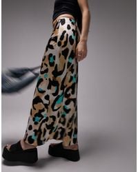 TOPSHOP - Leopard Print Satin Bias Midi Skirt - Lyst