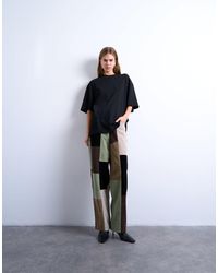 TOPSHOP - – e patchwork-hose aus wildlederimitat mit verstellbarer taille, kombiteil - Lyst