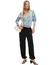 Desigual - Pull Col En V À Motif Abstrait, Femme, Bleu - Lyst