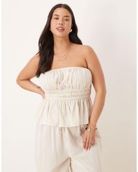 ASOS - Asos Design Curve Belle Beach Shirred Bandeau With Linen - Lyst