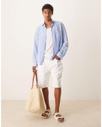ASOS - Long Length Denim Jorts With Pocket Pleats - Lyst