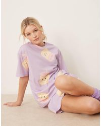 ASOS - Pigiama Con T-Shirt Oversize E Pantaloncini Lilla Con Stampa Di Torta - Lyst