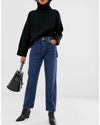 SELECTED Femme High Waisted Crop Wide Leg Jean In Blue - Lyst