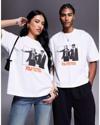 ASOS - Camiseta Blanca De Corte Cuadrado Extragrande Con Estampados De "Pulp Fiction" De - Lyst