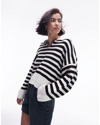 TOPSHOP - Knitted Collared Stripe Jumper - Lyst
