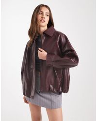 ASOS - Leather Look Oversized Bomber Jacket - Lyst