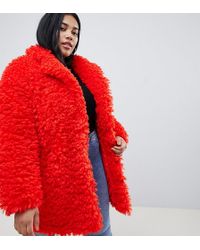 ASOS Mantel aus flauschigem Webpelz - Rot
