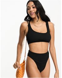 ASOS - Coppe grandi - amy - mix and match - crop top bikini skinny nero effetto stropicciato con scollo rotondo - Lyst