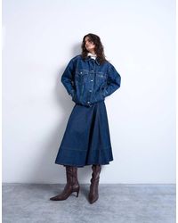 TOPSHOP - Denim Maxirok Met Verlaagde Taille, Naden En Donkere Spoeling - Lyst
