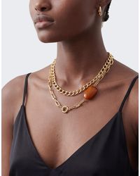 TOPSHOP - Oakley collier multi-chaînes en acier inoxydable avec pierre orange e - Lyst