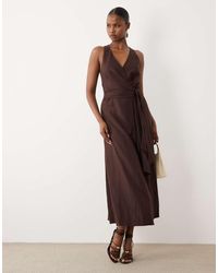 Forever New - Linen Mix Halter Neck Tie Midi Dress - Lyst