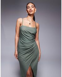 ASOS - Linen Look Drapey Cami Midaxi Dress With Channeled Cut Out Detail - Lyst