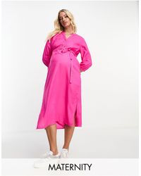 Mama.licious - Mamalicious Maternity Long Sleeve Wrap Midi Dress - Lyst