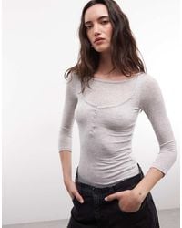 Weekday - Three Quarter Length Sleeve Henley Top With Layered Effect - Lyst
