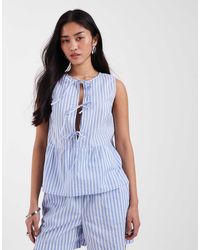 Pieces - Tie Front Peplum Hem Top Co-Ord - Lyst