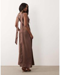 Jdy - Cowl Neck Satin Maxi Dress With Open Back And Scarf - Lyst