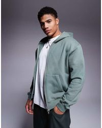 ASOS - Sudadera Verde Medio De Corte Cuadrado Extragrande Con Capucha Y Cremallera De Tejido Grueso De 400 G/M² Premium De - Lyst