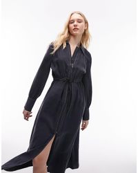 TOPSHOP - Contrast Stitch Midi Shirt Dress With Zip Front - Lyst
