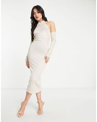 SIMMI - Simmi Knitted Contour Halter Neck Midi Dress With Sleeve Detail - Lyst
