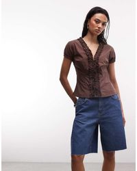 Collusion - Frill Detail Short Sleeve Blouse - Lyst