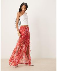 ASOS - Asos design tall - jupe volantée longue en mousseline à imprimé fleuri - Lyst