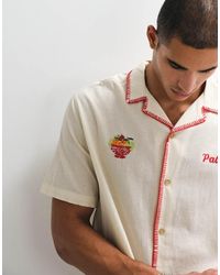 ASOS - Relaxed Revere Shirt With Linen And Chest And Border Embroidery - Lyst