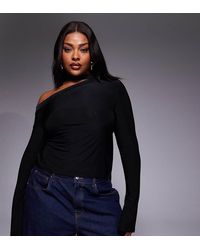 ASOS - Asos Design Curve Slinky Scarf Neck Off Shoulder Top With Flare Sleeves - Lyst