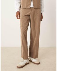 ASOS - Pantalones De Vestir Marrones De Pernera Ancha Con Cinturilla Elástica De Tejido Técnico De (Parte De Un Conjunto)-Marrón - Lyst